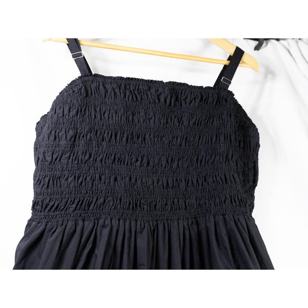 Lane Bryant Black Cotton Smocked Bodice Maxi Dress Plus Size 26/28 Adjustable - Picture 2 of 4